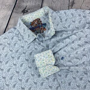Robert Graham Shirt Men’s XL Blue Paisley Striped Flip Cuff Long Sleeve Button‎